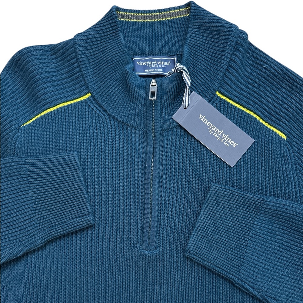 Vineyard Vines Sweater 1/4 Zip‎ 100% Merino Wool Teal Bay Men’s Size Large NWTS